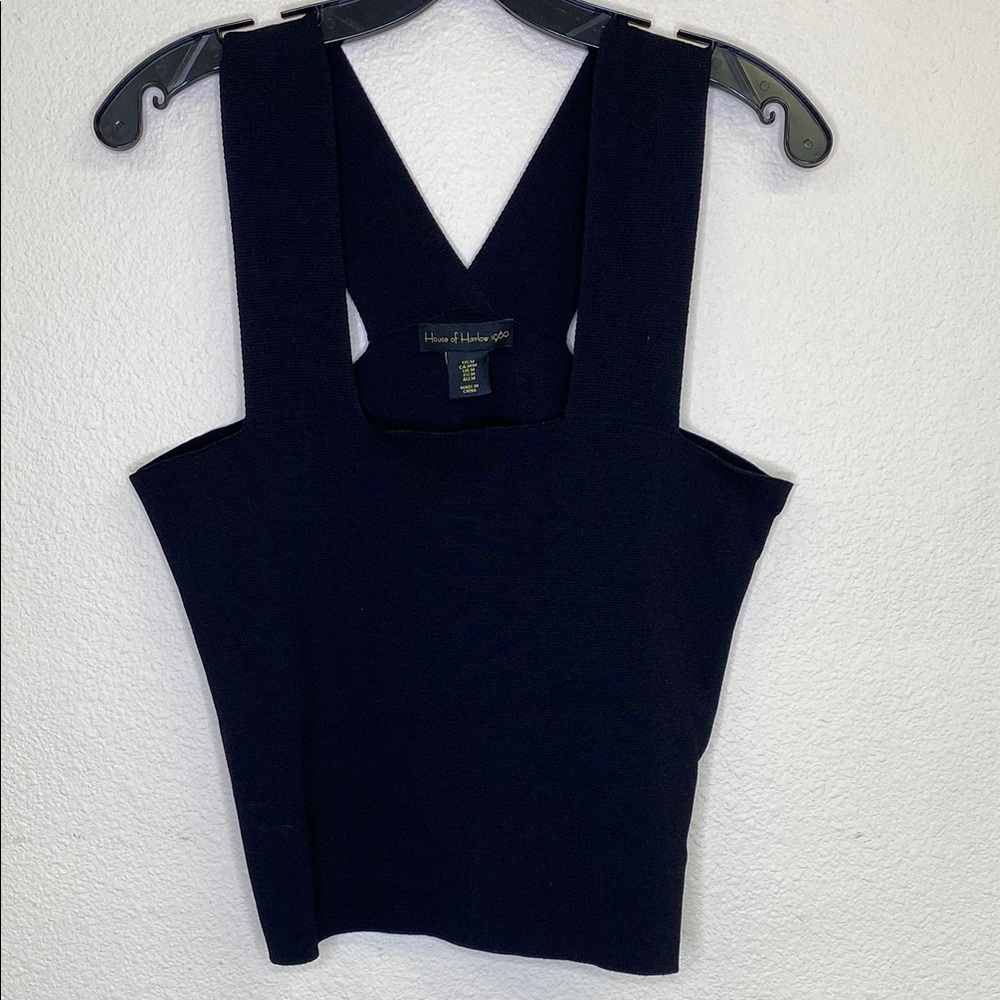 House of Harlow 1960 Black Sleeveless Fitted Ribbed Crop Tank Size Medium